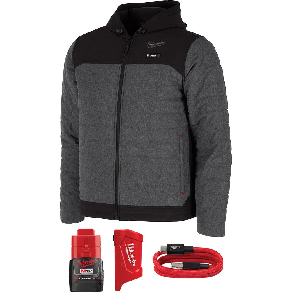 Milwaukee Tool M102G-21L Large Gray Axis Heated Jacket Kit W/ M12 CP3.0 Battery/charger/USB-C Cable