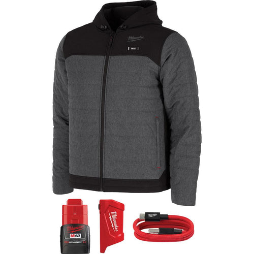 Milwaukee Tool M102G-21L Large Gray Axis Heated Jacket Kit W/ M12 CP3.0 Battery/charger/USB-C Cable