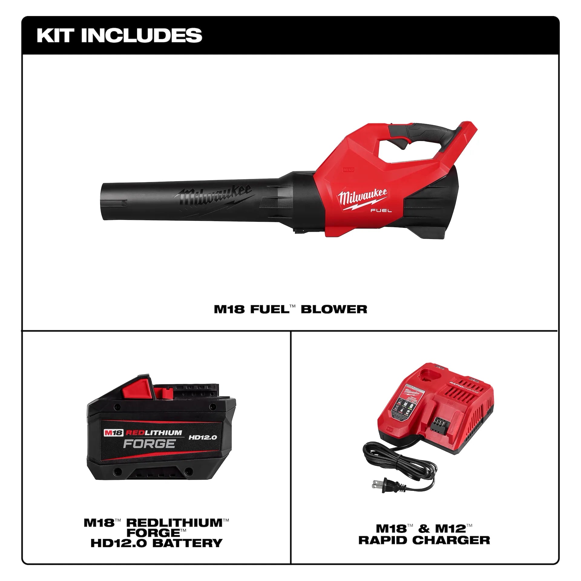 Milwaukee 3017-21HD M18 FUEL Blower Kit with HD12.0 Battery and Rapid Charger