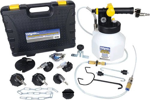 Mityvac MV7840 PRESSURE BRAKE & CLUTCH BLEEDER WITH 7-PIECE MASTER CYLINDER ADAPTER KIT, 2.5L RESERVOIR - MPR Tools & Equipment