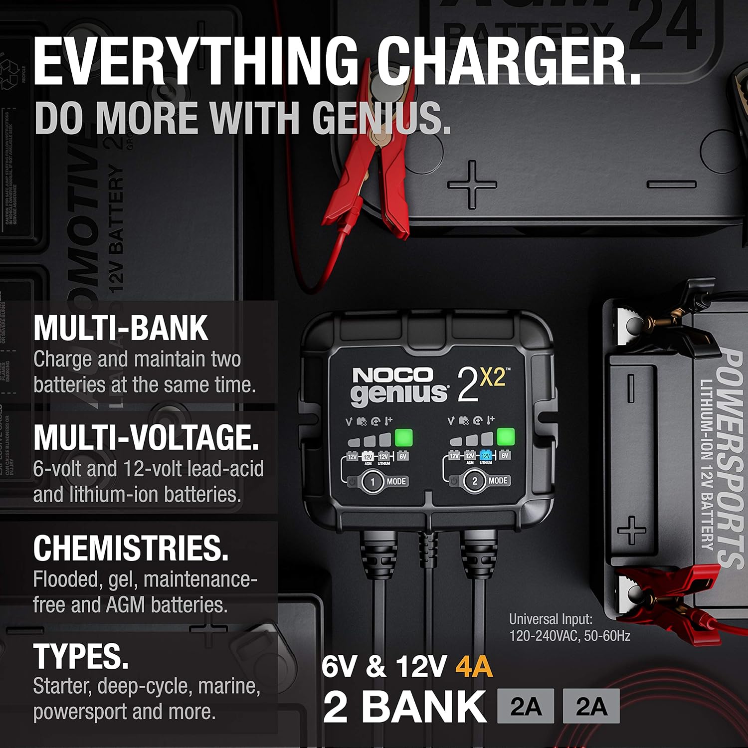 NOCO GENIUS2X2 6V/12V 2-Bank, 4-Amp Smart Battery Charger