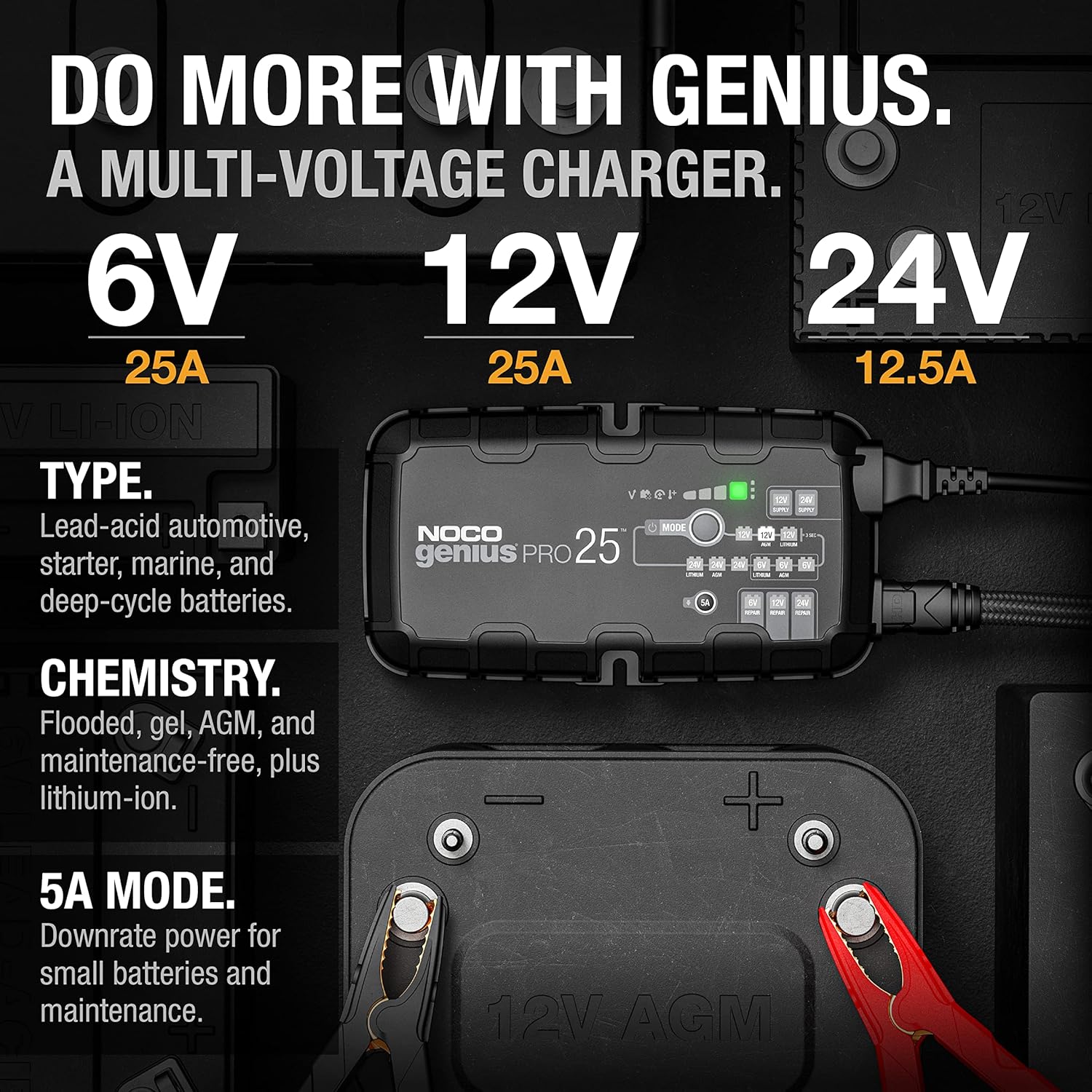 NOCO GENIUSPRO25 6V/12V/24V 25-Amp Smart Battery Charger
