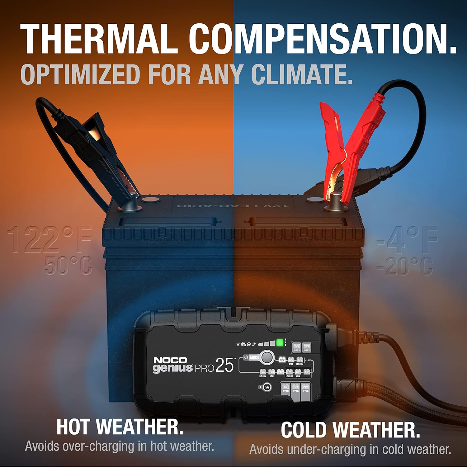 NOCO GENIUSPRO25 6V/12V/24V 25-Amp Smart Battery Charger