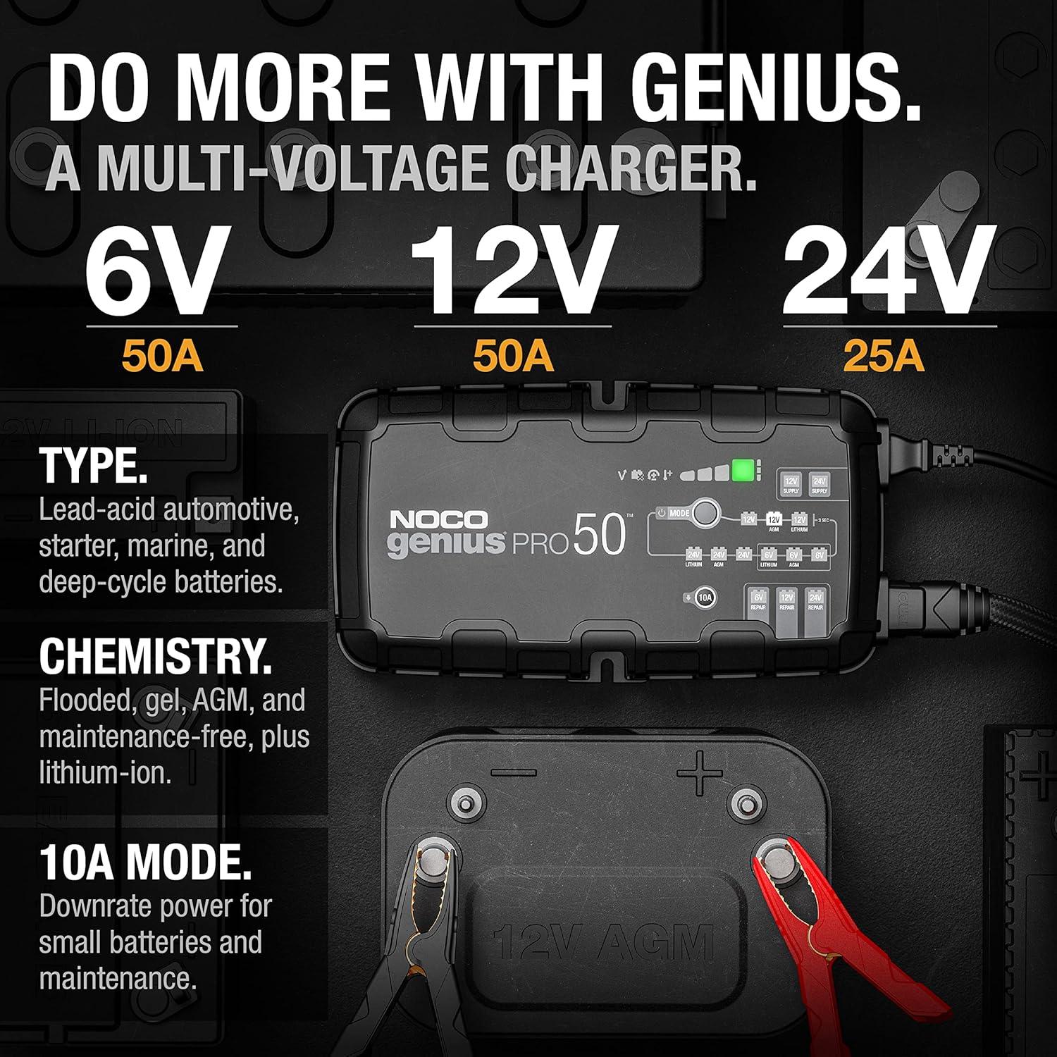 NOCO GENIUSPRO50 6V/12V/24V 50-Amp Smart Battery Charger