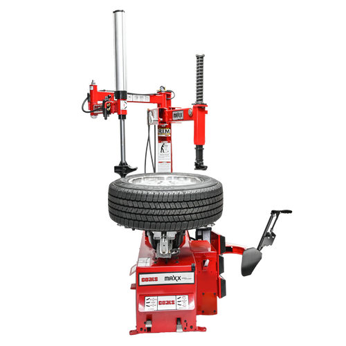Coats MAXX 70 800MAXX70A Air Rim Clamp Tire Changer full machine view with tire mounted
