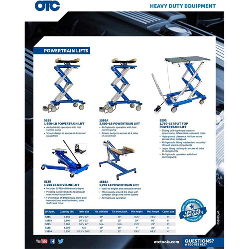 OTC Tools 1585A Power Train Lift with Tilting Plate