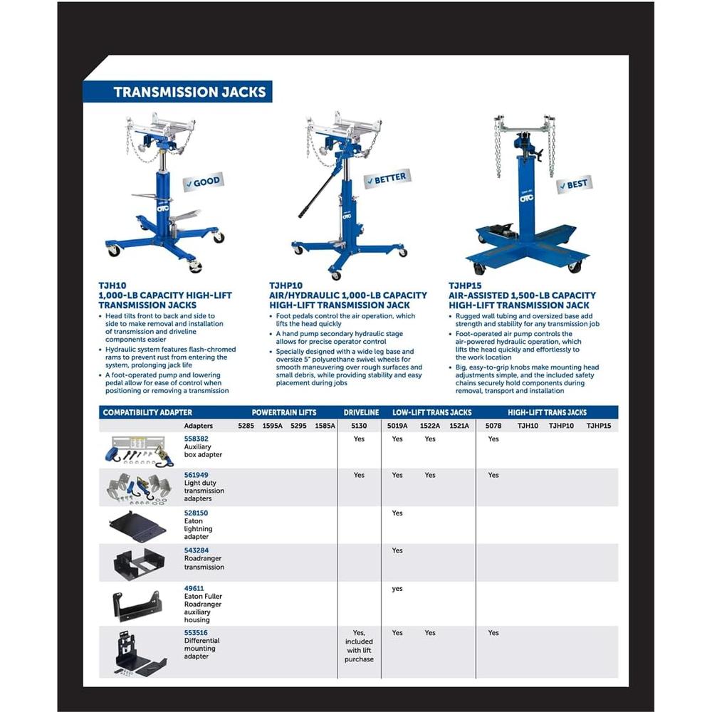 OTC Tools 1585A Power Train Lift with Tilting Plate