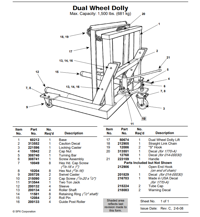 OTC Tools 205726 4" Swivel Caster for OTC 1770A Dual Wheel Dolly