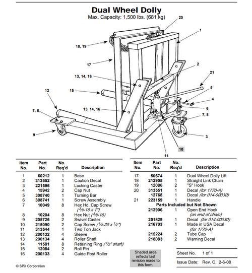 OTC Tools 205726 4" Swivel Caster for OTC 1770A Dual Wheel Dolly