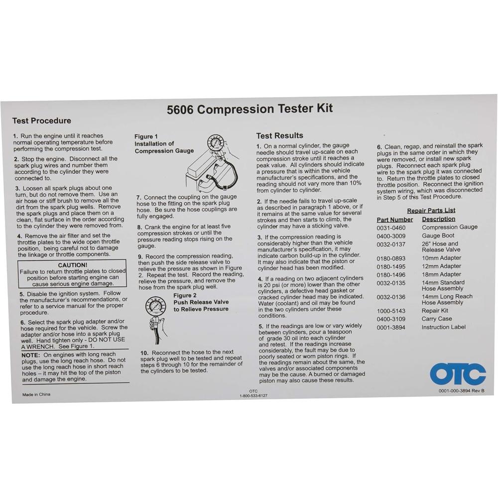 OTC Tools 5606 Compression Tester Kit for Gasoline Engines
