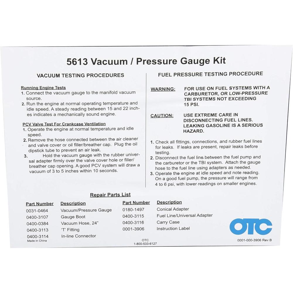 OTC Tools 5613 VACUUM/PRESSURE GAUGE KIT