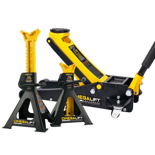 Omega 25055B 2.5-Ton Magic Lift Floor Jack and 3-Ton Jack Stand Combo in Black and Yellow