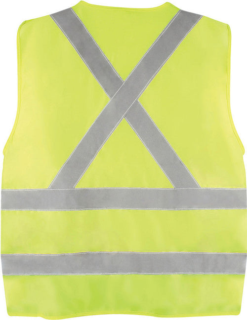 PIP Dynamic TSV2YG2123XL CSA Appr. Polyester Traffic Vest, Hi-Vis Yellow-Green, 2" Wide 360° Hrz Stripes, 2 Vrt Stripes, X in Back  2XL/3XL - MPR Tools & Equipment