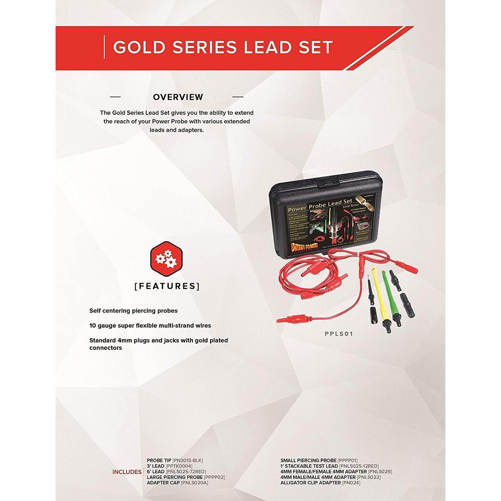 POWER PROBE Lead Set (PPLS01) [Car Diagnostic Test Tool. Self-Centering Piercing Probes. Super Flexible Multi-Strand Wires. Gold Plated Connectors]