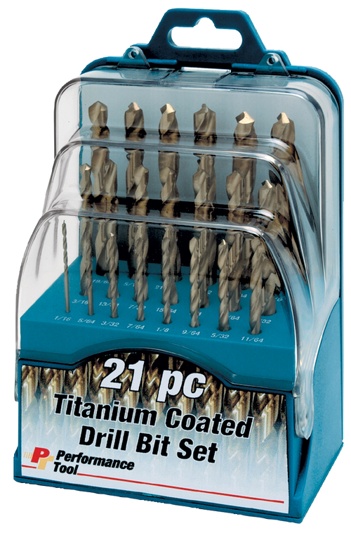 Performance Tools PTW9016 21Pc Tit.Coated Drill Bit Set - MPR Tools & Equipment