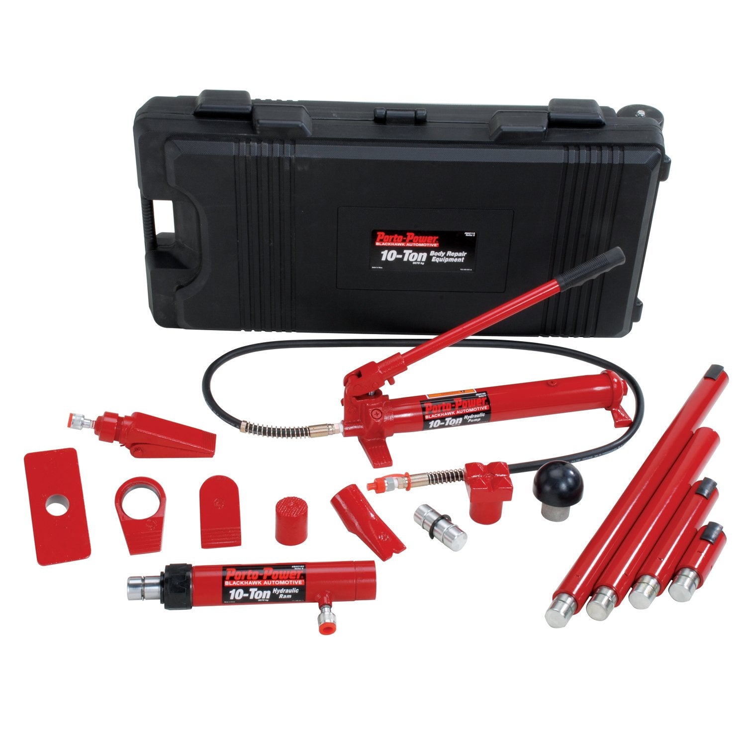 Porto-Power B65115 Black/Red Hydraulic Body Repair 19 Piece Kit - 10 Ton Capacity - MPR Tools & Equipment