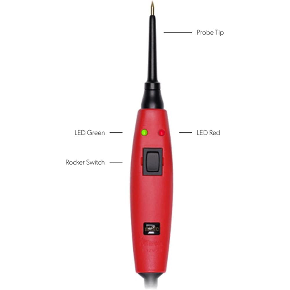 Power Probe PPBC101CS 12V Circuit Tester with 4mm Banana Jack and Removable Tip, 20ft Lead, Red & Green LEDs
