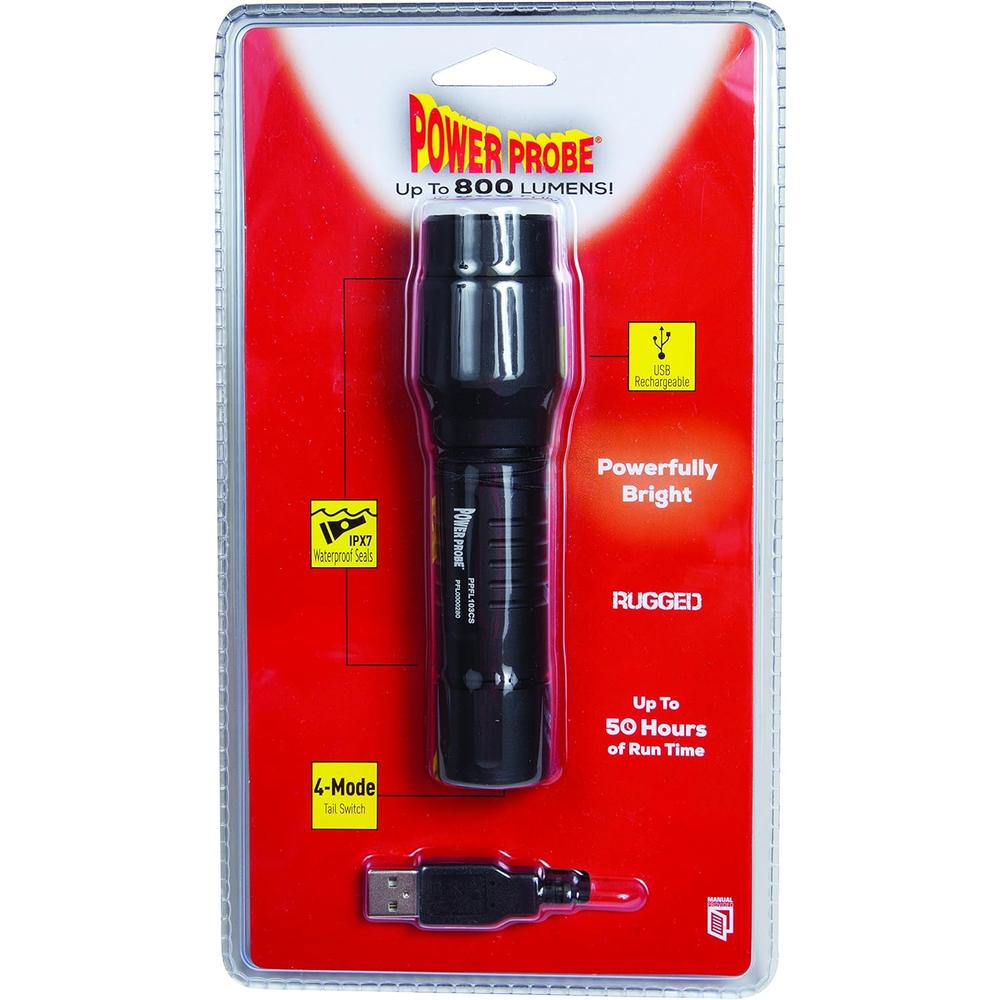 Power Probe PPFL103CS Diagnostic Car Test Tool, 800 Lumens LED Bulb, 4 Mode Tail Switch, Waterproof (Black)