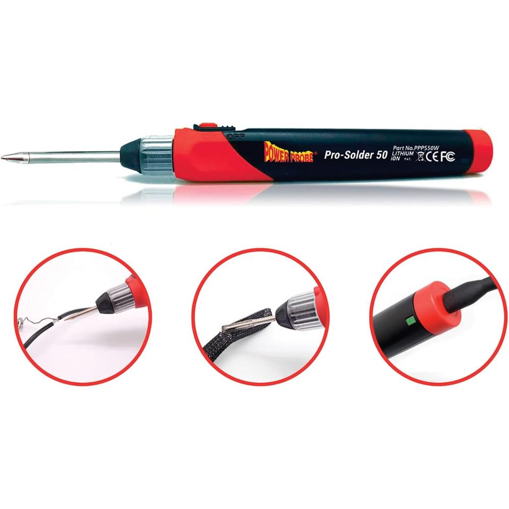 Power Probe PPPS50W PRO-SOLDER 50W USB RECHARGEABLE SOLDERING IRON KIT WITH TIPS, 1,112°F