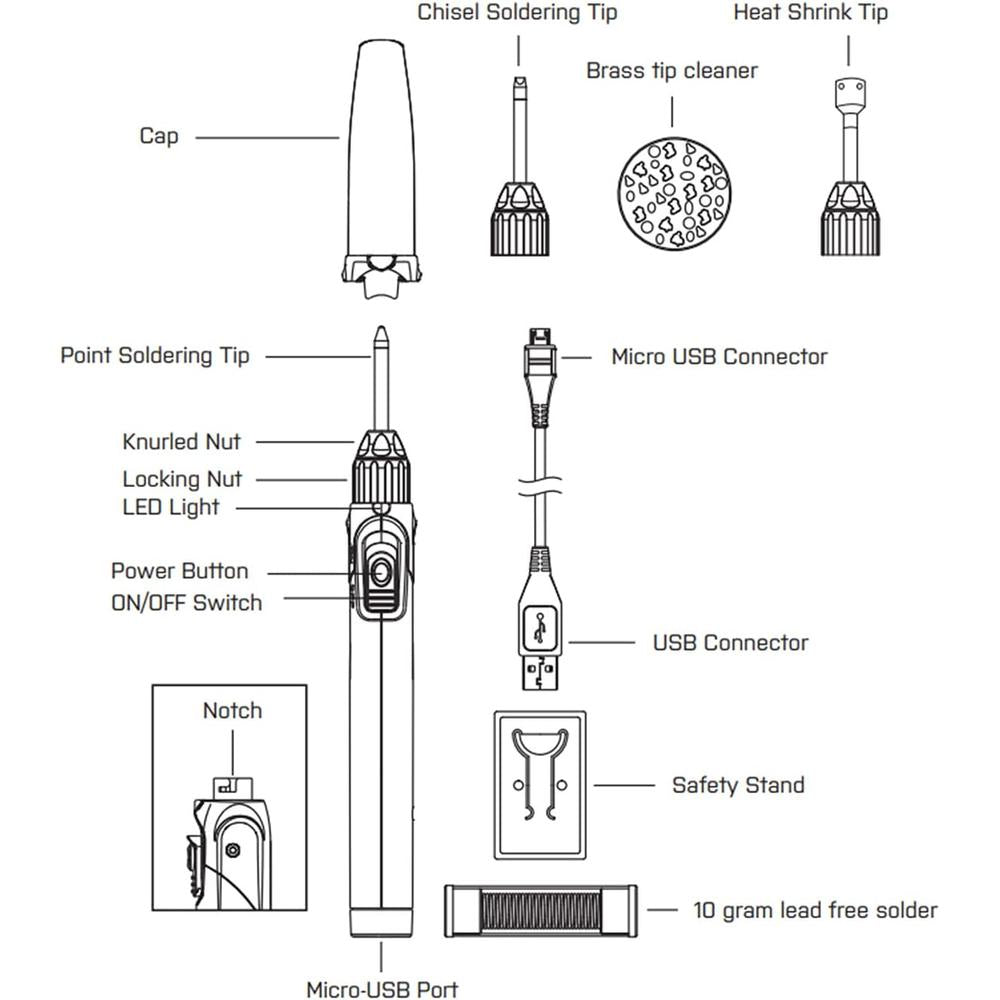 Power Probe PPPS50W PRO-SOLDER 50W USB RECHARGEABLE SOLDERING IRON KIT WITH TIPS, 1,112°F