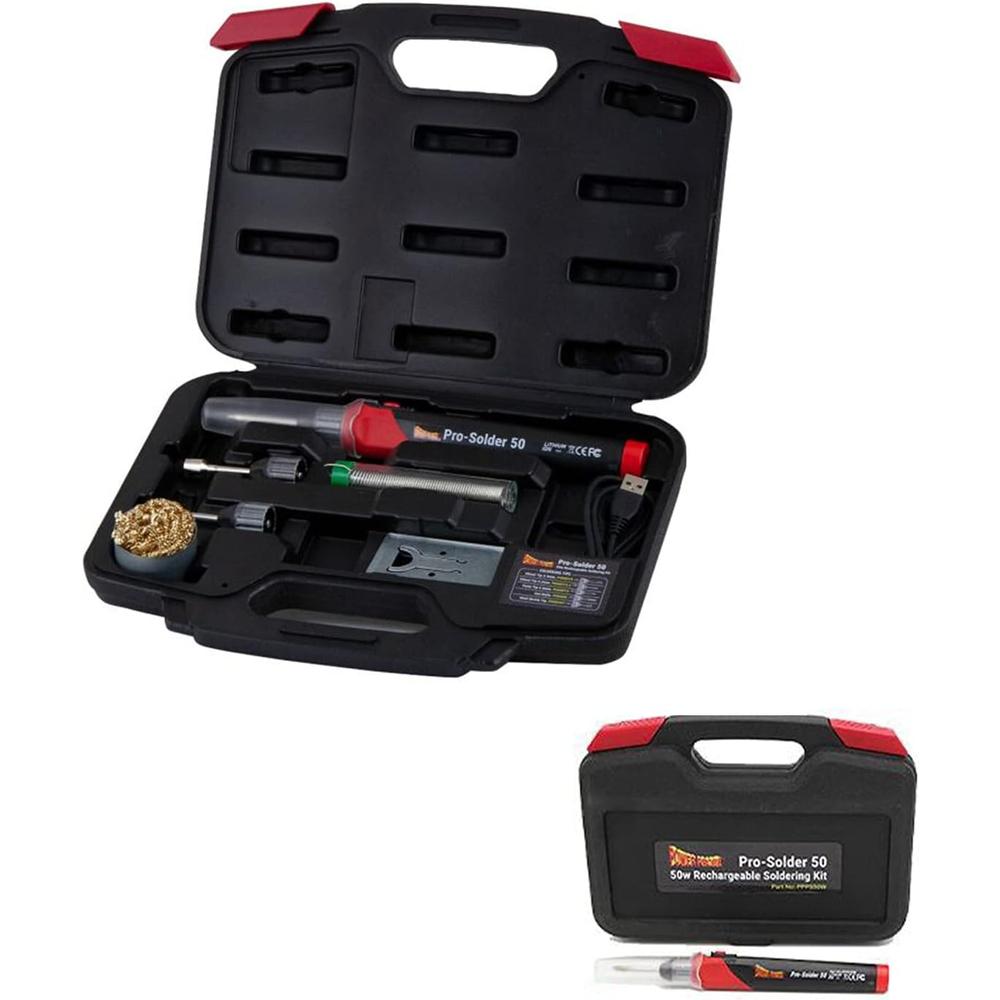 Power Probe PPPS50W PRO-SOLDER 50W USB RECHARGEABLE SOLDERING IRON KIT WITH TIPS, 1,112°F