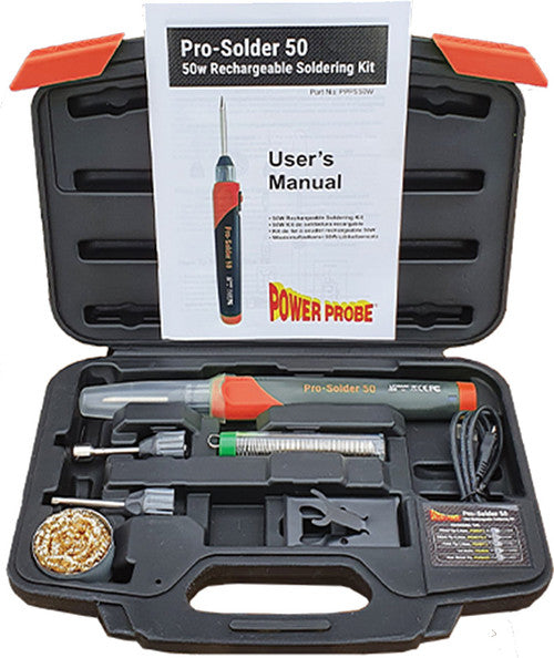 Power Probe PPPS50W PRO-SOLDER 50W USB RECHARGEABLE SOLDERING IRON KIT WITH TIPS, 1,112°F - MPR Tools & Equipment