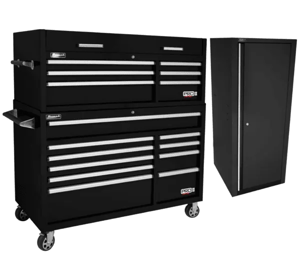 Homak BKPROIICOMBO 54" Pro II Top Chest & Roller Cabinet with Side Locker Bundle, Black