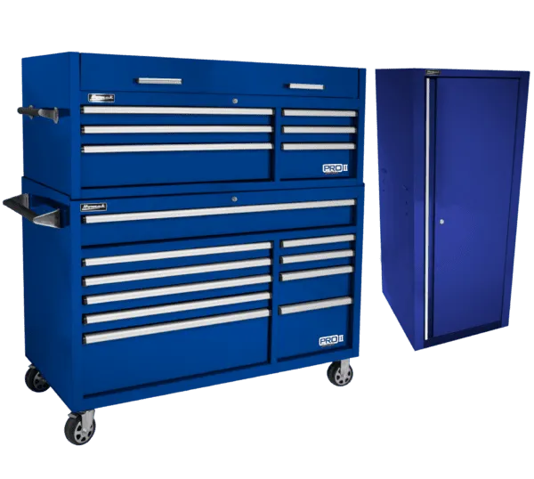 Homak BLPROIICOMBO 54" Pro II Top Chest & Roller Cabinet with Side Locker Bundle, Blue