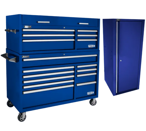 Homak BLPROIICOMBO 54" Pro II Top Chest & Roller Cabinet with Side Locker Bundle, Blue