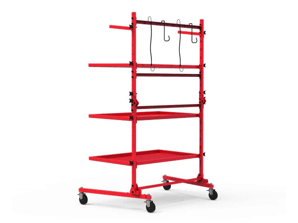 Milton Industries STC35950 Pro Folding Parts Cart in tall vertical configuration with mesh shelves and hooks
