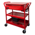 Homak RD00820290 20 Gallon Portable Parts Washer closed view, red steel cart on casters with two bottom shelves and liquid recovery bin
