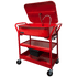 Homak RD00820290 20 Gallon Portable Parts Washer open view showing wash basin, flexible nozzle, and fusible linked lid arm hinge