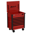 Homak RS Pro 7-Drawer Service Cart in Fury Red, open lid 30-degree view showing ball-bearing drawers