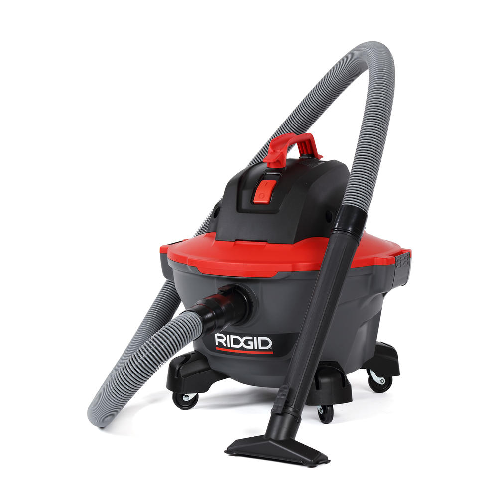 Ridgid 62698 6-Gallon NXT Wet/Dry Vac RT0600 with hose and utility nozzle on white background