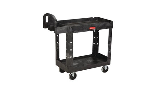 Rubbermaid Commercial Products RCPFG452088BLA Heavy-Duty Ergo Handle Utility Cart, Lipped Shelf, Medium, 500 lb Capacity - Black - MPR Tools & Equipment