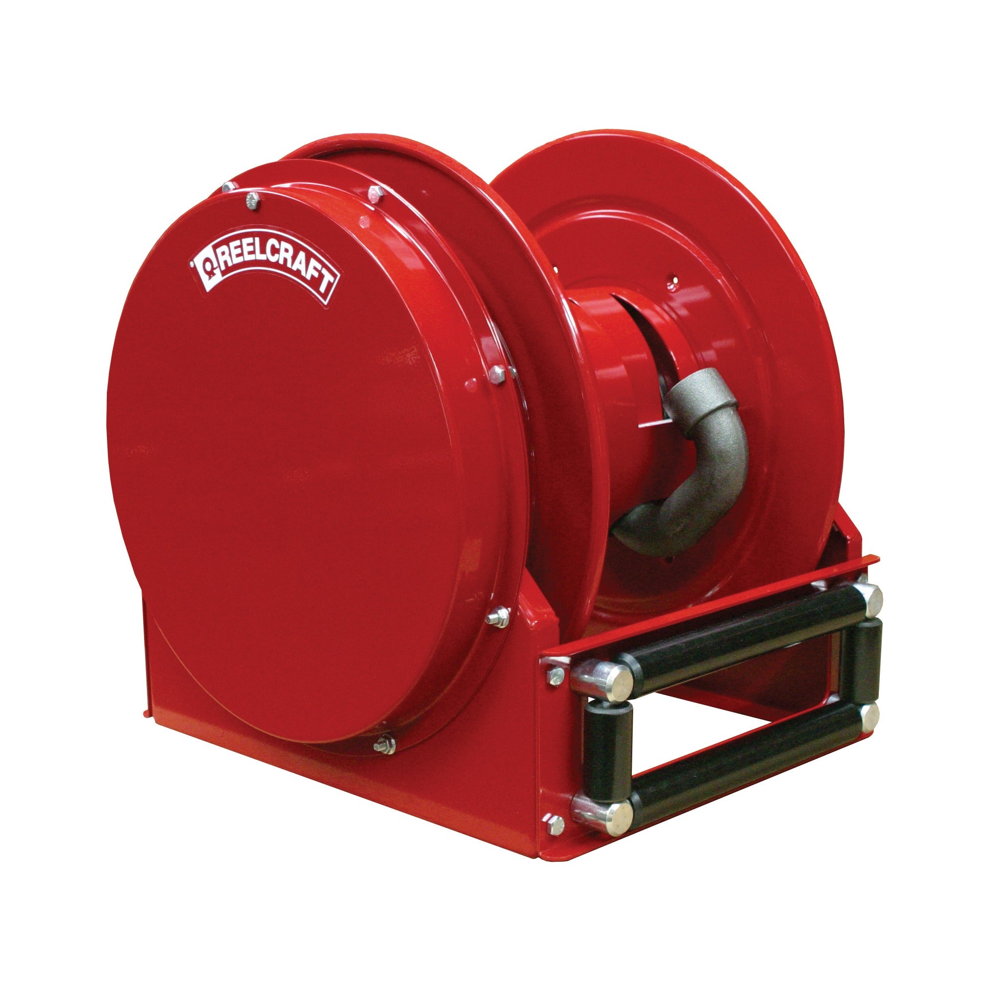 Reelcraft FSD14005 OLP 1 in. x 50 ft. Ultimate Duty Spring Retractable Fuel Hose Reel, red steel body with roller guides and ductile iron fluid path