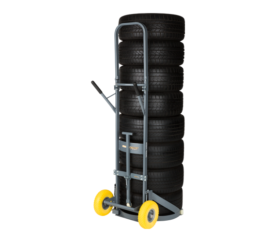 Gaither Tool Y471147HD3 Gen-3 Smart Cart loaded with a full stack of tires, back view