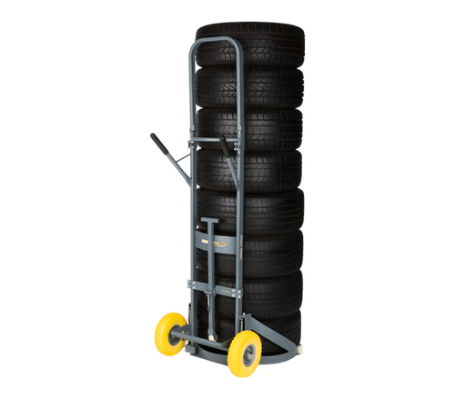 Gaither Tool Y471147HD3 Gen-3 Smart Cart loaded with a full stack of tires, back view