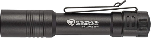 Streamlight 66320 MacroStream USB 500-Lumen Rechargeable Compact Flashlight with Wrist Lanyard, Hat Clip and USB Cord, Black - MPR Tools & Equipment