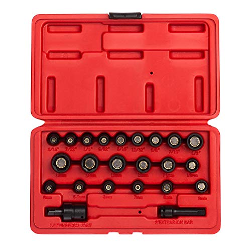 Sunex 1818, 1/4 Inch Drive Master Magnetic Socket Set, 23-Piece, SAE/Metric, 3/16" - 1/2", 5mm-15mm, Cr-Mo Steel, Heavy Duty Storage Case, Includes Universal Joint & 2 Extension - MPR Tools & Equipment