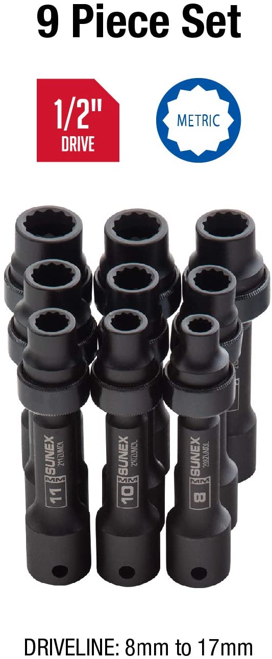 Sunex 2695 9pc 1/2" Drive Metric 12 Point Driveline Socket Set - MPR Tools & Equipment