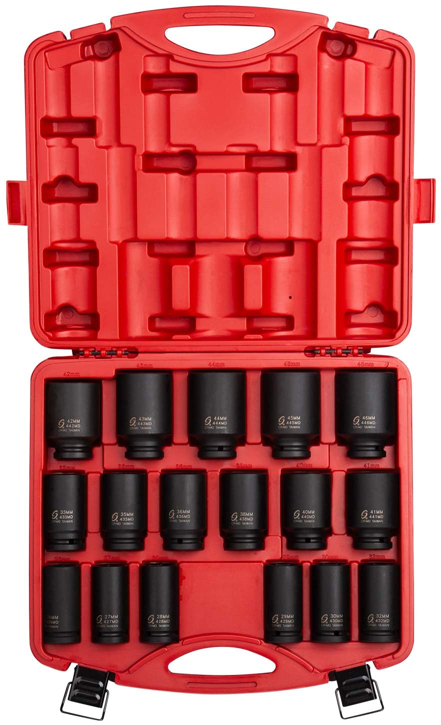 Sunex 4686, 3/4 Inch Drive Deep Impact Socket Set, 17-Piece, Metric, 26mm-44mm, Cr-Mo Alloy Steel, Radius Corner Design, Heavy Duty Storage Case - MPR Tools & Equipment