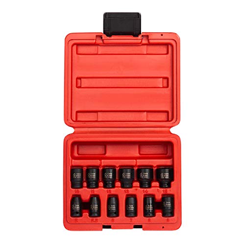 Sunex Tools 1822 1/4 in. Drive Magnetic Impact Socket Set, 12 pieces, Metric, 5mm-15mm, Cr-Mo Alloy Steel, Radius Corner Design, Dual Size Markings, Heavy Duty Storage Case - MPR Tools & Equipment