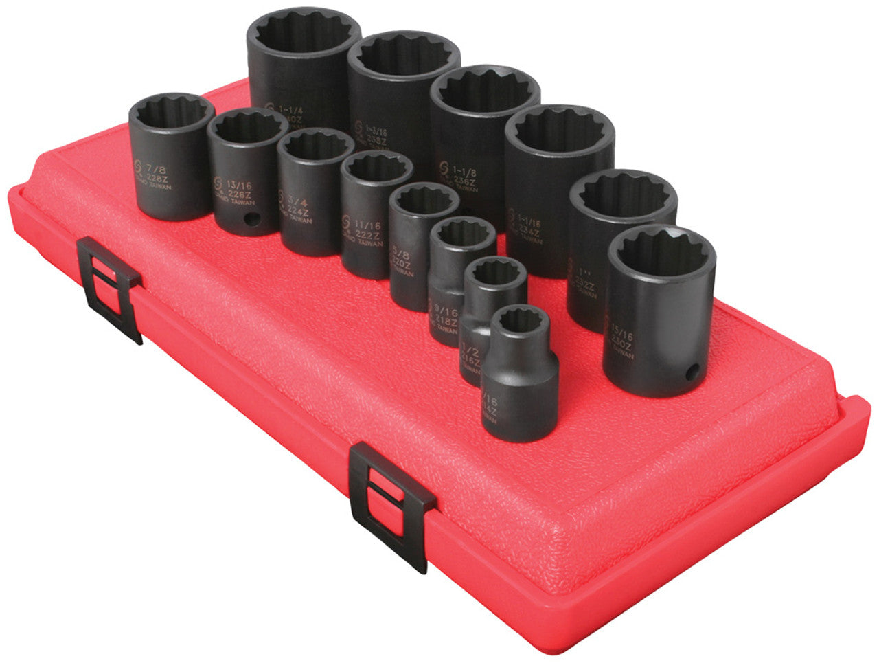 Sunex Tools 2678A 14-Pc 1/2" Dr. SAE 12-Point Impact Socket Set, On Rail - MPR Tools & Equipment