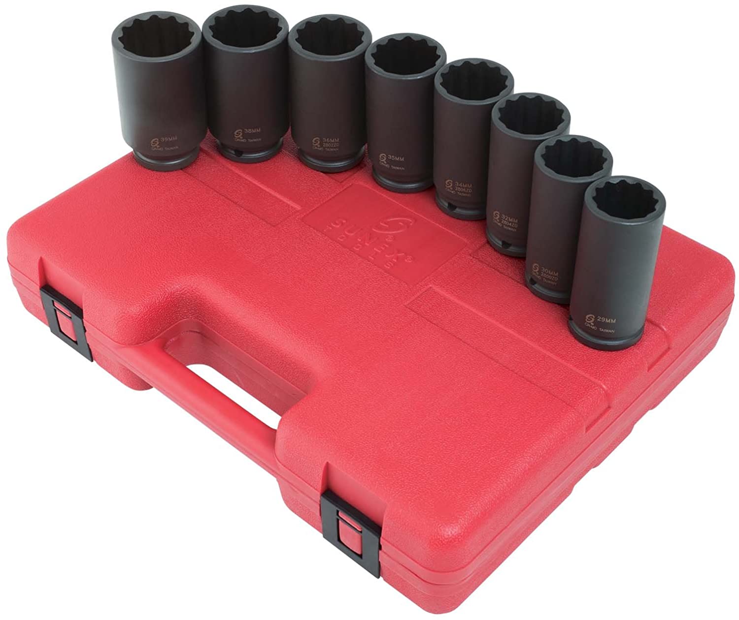 Sunex Tools 2835 1/2 in. Drive Deep Spindle Nut Impact Socket Set, Metric, Standard, 12-Point, Cr-Mo, 29mm - 39mm, 8 pieces - MPR Tools & Equipment