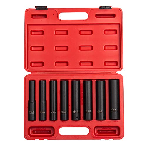 Sunex Tools 2848 1/2 in. Drive Impact Socket Set, Extra Long Deep, 8 pieces, SAE, 1/2"-15/16", Cr-Mo Alloy Steel, Radius Corner Design, Dual Size Markings, Heavy Duty Storage Case - MPR Tools & Equipment