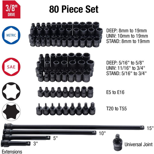 Sunex Tools 3580, 3/8 Inch Drive Master Impact Socket Set - MPR Tools & Equipment