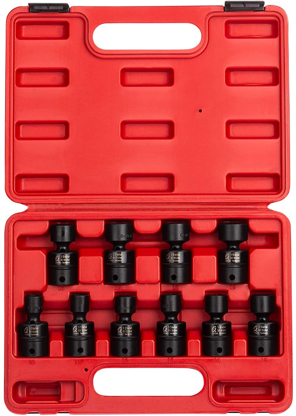 Sunex Tools 3657 3/8 in. Drive Universal Impact Socket Set, 10 pieces, Metric, 10mm - 19mm, Cr-Mo Alloy Steel, Radius Corner Design, Dual Size Markings, Heavy Duty Storage Case, Meets ANSI Standards - MPR Tools & Equipment