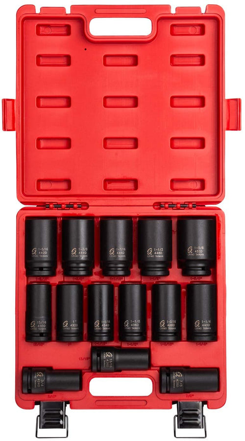 Sunex Tools 4638 3/4 in. Drive Deep Impact Socket Set, 14 pieces, SAE, 3/4" - 1-5/8", Cr-Mo Alloy Steel, Radius Corner Design, Dual Size Markings, Heavy Duty Storage Case - MPR Tools & Equipment