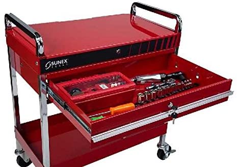 Sunex Tools 8013A Service Cart with Locking Top and Locking Drawer, Red - MPR Tools & Equipment